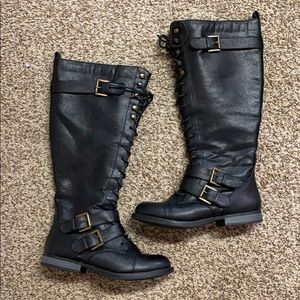 Black lace up boots. Wide calf!